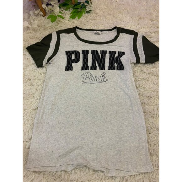 Victorias Secret PINK Graphic T-Shirt L Gray & Black Short Sleeve Cotton Blend - Picture 3 of 10